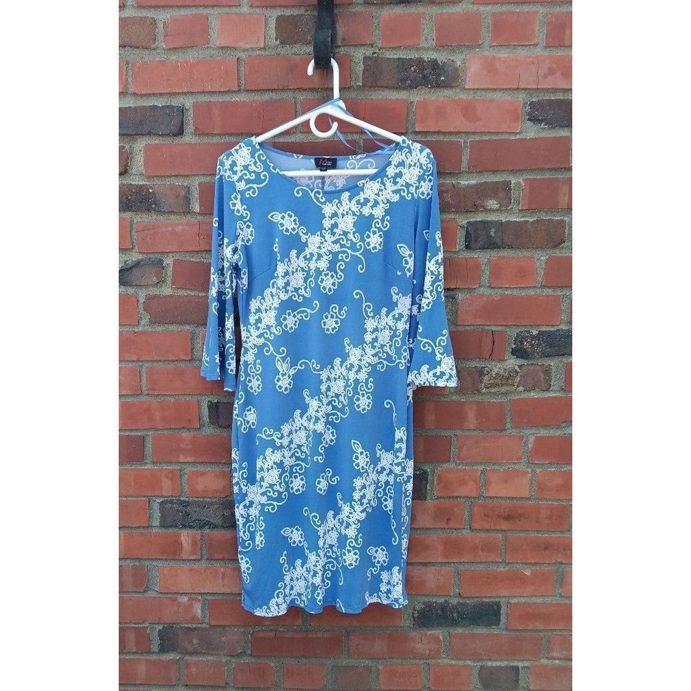 Blue & white simple floral Dress Size Med woman's made in Egypt